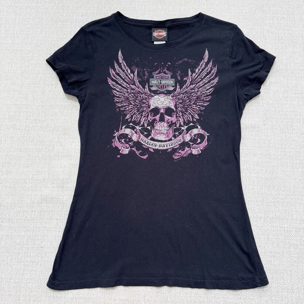 Harley-Davidson T-Shirt Womens Medium Short Sleeve Black Smyrna Delaware Tee